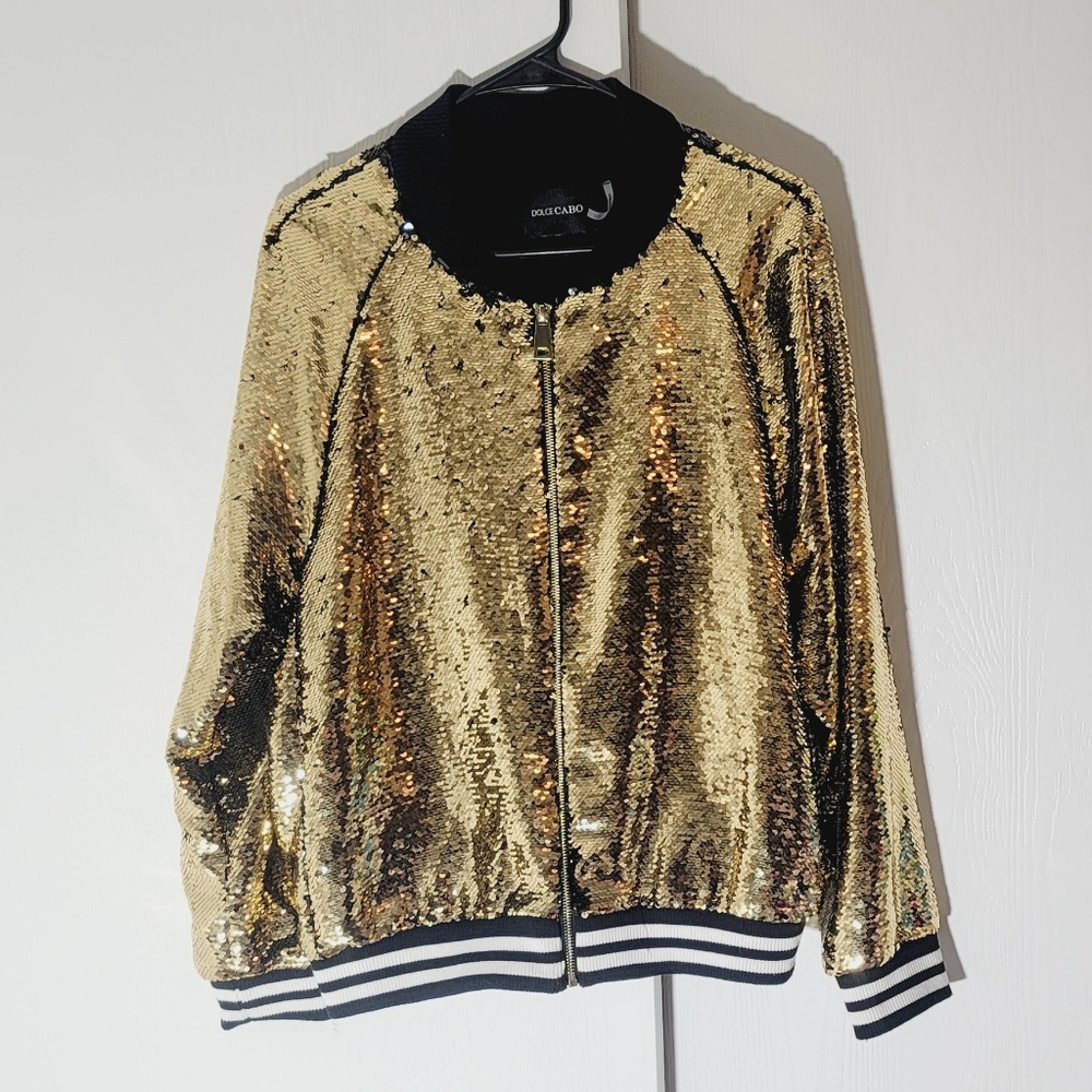 Dolce Cabo Black & Gold Sequins Jacket Size M